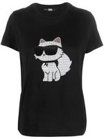 Karl Lagerfeld t-shirt Ikonik Choupette à ornements strassés - Noir