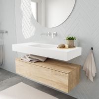 Mondiaz Alan badmeubel 120 cm washed oak 1 lade vrijhangend wastafel midden zonder kraangat wit