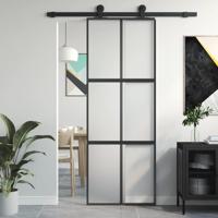 VidaXL Schuifdeur 76x205 cm gehard glas en aluminium zwart VidaXL Schuifdeur 76x205 cm gehard glas en aluminium zwart