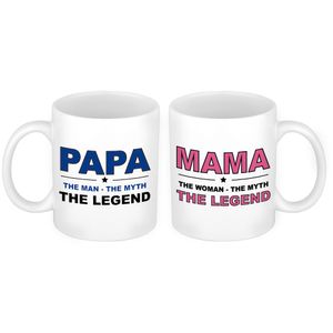 Papa en mama the legend mok - Cadeau beker set voor Papa en Mama   -