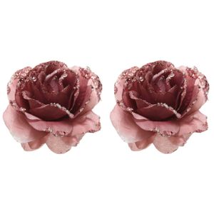 10x Oud roze decoratie bloemen rozen op clip 14 cm