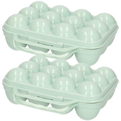 Eierdoos - 2x - koelkast organizer eierhouder - 12 eieren - mint groen - kunststof - 20 x 18,5 cm