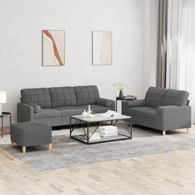 3-delige Loungeset met kussens stof donkergrijs