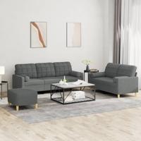 3-delige Loungeset met kussens stof donkergrijs
