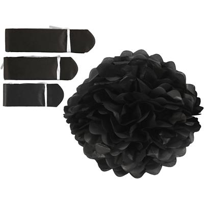 Creativ Company Pompon van papier, d 20+24+30 cm, 16 gr, zwart, 3 stuk/ 1 doos