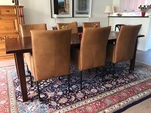 Set van 6 leren eetkamerstoelen - met wieltjes en hoge rug - bruin leer - Echt leer, Modern, ontdek de vele Leersoorten en Kleuren bij ShopX