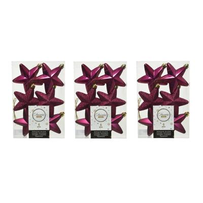 Decoris kersthanger sterren - 18x st - framboos roze - 7 cm - kunststof - kerstornamenten