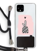 Zwart-wit cactus: Pixel 4 XL Transparant Hoesje met koord