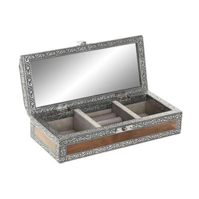 Doos-Juwelenkistje Home ESPRIT Zilverkleurig Natuurlijk Hout Aluminium 22,5 x 10 x 6,5 cm