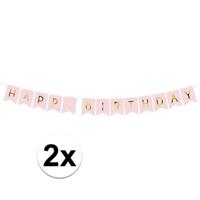 Verjaardags feest slinger - 2x - Happy Birthday - roze/goud - 1,75 meter - feest slinger Verjaardags feest slinger - 2x - Happy Birthday - roze/goud - 1,75 meter - feest slinger