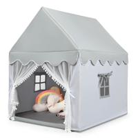 Kinderhuisje Kindertent Speelhuisje met Massief Houten Frame en Katoenen Matras 120 x 105 x 140 cm Grijs
