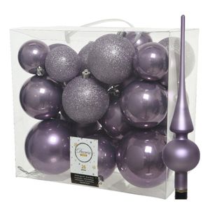 Set van 26x stuks kunststof kerstballen incl. glazen piek mat lila paars   -