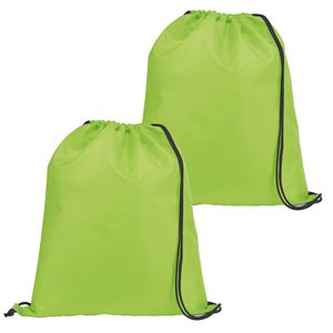 Gymtas/lunchtas/zwemtas met rijgkoord - 2x - voor kinderen - lime groen - 35 x 41 cm