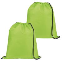 Gymtas/lunchtas/zwemtas met rijgkoord - 2x - voor kinderen - lime groen - 35 x 41 cm - thumbnail