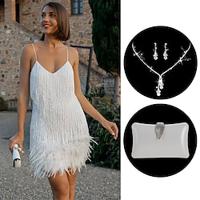 Retro vintage Roaring jaren '20 Jaren 1920 Flapper jurk Cosplay kostuum Outfits The Great Gatsby Dames Kwastje Veer Kerstmis Halloween Feest / Uitgaan Kleding Lightinthebox