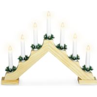 Kaarsenbrug - 41 x 5 x 31 cm - hout - goud - met 7 led kaarsen - thumbnail