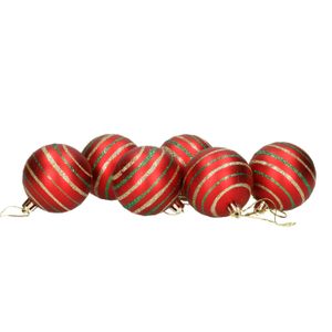 6x stuks gedecoreerde kerstballen rood kunststof 6 cm