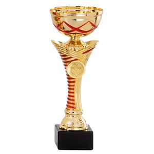 Luxe trofee/prijs beker  - rode lijnen - goud- kunststof - 22 x 8 cm - sportprijs   -