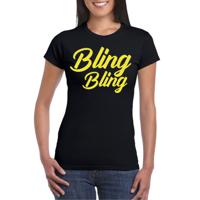 Verkleed T-shirt voor dames - bling - zwart - geel glitter - glitter and glamour - carnaval