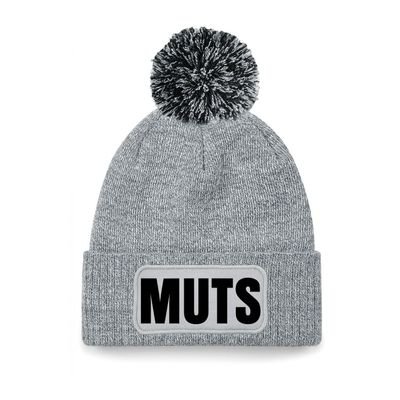 Muts/beanie pompon met grappige tekst - one size - unisex - grijs