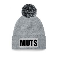 Muts/beanie pompon met grappige tekst - one size - unisex - grijs