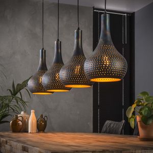 Hanglamp Judd 4-lamps - Zwart / Bruin