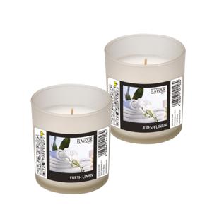 Conpax Candles Geurkaars - 2x - in glas - Fresh Linen aroma - 8 branduren - 7 x 8 cm