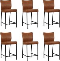 Set van 6 Cognac leren moderne barkrukken Revolt - poot vierkant zwart - Granada leer Savannah (cognac leer)