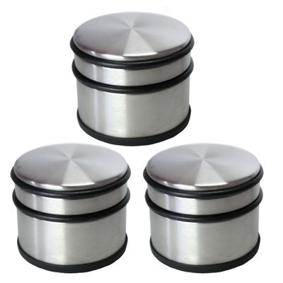 Set van 3x stuks deurstoppers rond zilver/mat zwart 10 x 8 cm