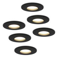 Set van 6 Porto - LED Inbouwspots - 5 Watt 400 lumen - 4000K Neutraal wit - GU10 - Dimbaar - Rond - IP44 voor badkamer, buiten en binnen - Zwart
