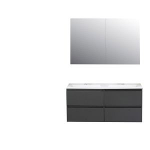 Badkamermeubel BWS Pepper Wastafel Acryl Incl Spiegelkast 2 Deurs Met 2 Krgtn 120x55x46 cm Antraciet