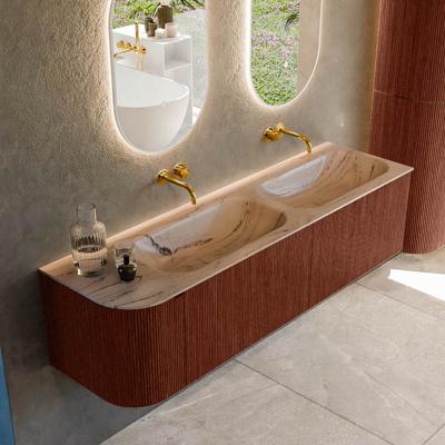 Badmeubel Mondiaz Kurve-Dlux | 165 cm | Meubelkleur Ruby | Wastafelkleur Arena | Solid surface | Dubbel / Rechts spoelbak | Zonder kraangat(en)