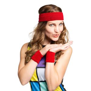 Foute 80s/90s party verkleed accessoire zweetbandjes set - rood - jaren 80/90 thema feestje