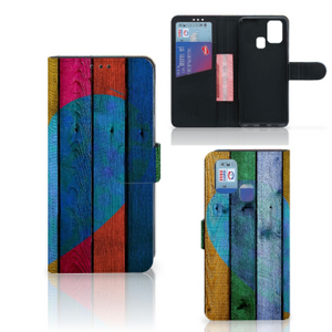 Samsung Galaxy M31 Book Style Case Wood Heart - Cadeau voor je Vriend