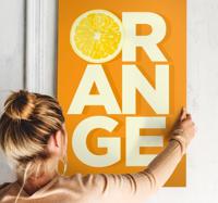 Canvas schilderij stilleven en fruit Gesneden oranje tekst