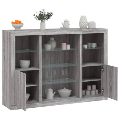 Dressoirs met LED-verlichting 3 st bewerkt hout grijs sonoma