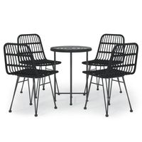 The Living Store Tuinmeubelset - rattan - zwart - 1 tafel + 4 stoelen - PE-rattan
