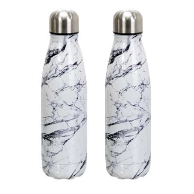 Travel drinkfles voor warme en koude dranken - 2x - marmer - roestvrij staal - met schroefdop - 500