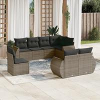 8-delige Loungeset met kussens poly rattan grijs