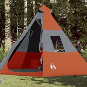 Tent 7-persoons 350x350x280 cm 185T taft grijs en oranje