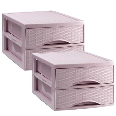 Ladekastje bureau organizer SORTED - 2x - 2 lades - roze - L26 x B35 x H19 cm - kunststof