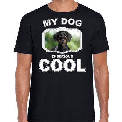 Coole teckel honden t-shirt my dog is serious cool zwart voor heren Coole teckel honden t-shirt my dog is serious cool zwart voor heren