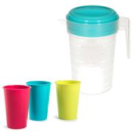 2x stuks water/limonade schenkkannen 2 liter met 12x kunststof glazen voordeelset - Schenkkannen - thumbnail
