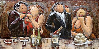 Wanddecoratie metaal Dikke dames diner