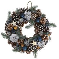 Gerimport Kerstkrans/deurkrans - 38,5 cm - dennenappels en versiering - groen - thumbnail