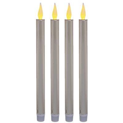 Feeric lights and christmas LED dinerkaarsen - 4x stuks - zilver glitters - 28 cm - dunne kaarsen -