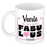 Naam mok Veerle - wit - Fabulous - keramiek - 300 ml - cadeau collega beker