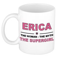 Naam cadeau mok/ beker Erica The woman, The myth the supergirl 300 ml - Naam mokken