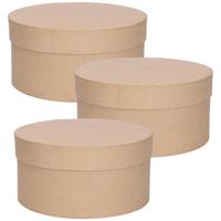 Set van 3x stuks ronde bruine kartonnen hobby opslag doosje/dozen 15 x 8 cm