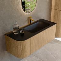 Mondiaz KURVE 115 cm Onderkast Greeploos 1 Lade Met Deuren Oak, Wastafel Solid Surface Rechts Urban 1 Kraangat Zonder Spiegel (KRVBGS115L1L1D1KR-Oak/Urb)